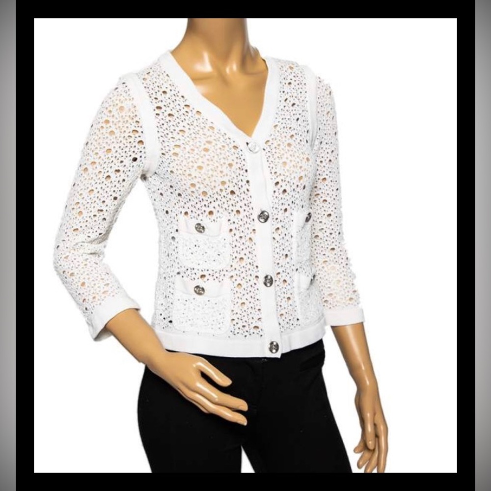 CHANEL 2011 Spring Open Crochet Knit Cardigan Jacket White - Picture 2 of 16